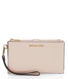 From Michael Kors&#x2C; the Adele wristlet features:Small-pebble leatherGold-tone hardwareZip closure 2 zip compartments&#x2C; 1 snap compartmentInterior phone pocket&#x2C; 2 slit pockets&#x2C; 6 card slots&#x2C; and ID windowApprox. 7.25" W  x 4.5" H  x 0.75" D wristlet; 6" strap dropFits up to an iPhone 7 PlusImported. Toms Shoes Outlet, Michael Kors Wristlet, Disney Shoes, Michael Kors Outlet, Hand Painted Shoes, Lv Handbags, Nike Free Shoes, Michael Kors Wallet, Pretty Bags