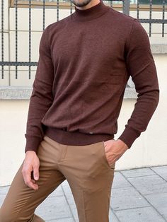 From Outfitlift's Fall-Winter 22-23's collection We are featuring a slim-fit Brown Turtleneck Sweater. The fabric is 50% Cotton and 50% Acrylic Sweater color: Brown Our model wears Medium (M). His height is 184cm/6'06ft tall and his weight is 78kg/171lbs. Wash with similar colors. Please turn it upside down. Wash at 30° degrees. *Be sure to type in your height and weight for size confirmation *Your package will include a Sweater. Brown Turtleneck Outfit Men, Brown Turtleneck Outfit, Turtleneck Outfit Men, Crew Neck Sweater Outfit, Brown Pants Outfit, Dark Brown Pants, Sweater Outfits Men, Brown Turtleneck Sweater, Brown Turtleneck