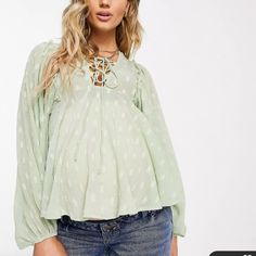 Maternity Textured Long Sleeve Blouse With Lace Up Front & Peplum Hem In Sage. Size 14 Volume Sleeves, White Blouses, Maternity Blouse, Asos Maternity, Festival Accessories, Peplum Hem, Summer Accessories, Maternity Tops, Body Fit