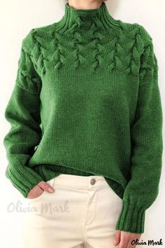 OliviaMark - Premium-Rollkragenpullover im Verde-Stil in fester Webart Solid Color Sweater, Winter Pullover, Estilo Chic, Loose Outfit, Turtle Neck Top, Green Sweater, Winter Sweaters, Look Chic, Stylus