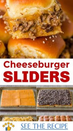 cheeseburger sliders with text overlay that reads see the recipe