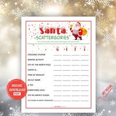 the santa scattergoies game is shown with snowflakes in the background