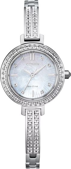 Citizen Eco Drive, Timepiece Design, Bangle Design, Eco Drive Watches, Silver Watches Women, Bangle Watches, Citizen Eco, Crystal Watches, Jewelry Clasps