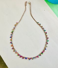 "This is a new version of my Lacy crocheted necklace, this one  I chose all tiny crystals and gemstones , looks very dainty and pretty, like lace around your neck... it's in pastel colors ...  its approx 19\" ish Can be made any length 🌹   ❀ To maintain great quality jewelry I use gemstones, semi precious stones, pearls and crystals ( swarovski, czech and austrian) in my Jewelry. I guarantee every piece for you~ Thanks so much for looking at my shop! ❀ ❀Pebble Beach Jewels~ crocheted and knotted jewelry since 2007 by Sydney 🌹 This design~ copyright © 2012" Dainty Crystal Necklace With Rhinestones, Dainty Beaded Necklaces For Party, Dainty Beaded Necklace For Party, Multicolor Adjustable Dainty Crystal Necklaces, Multicolor Adjustable Dainty Crystal Necklace, Adjustable Multicolor Dainty Crystal Necklaces, Delicate Adjustable Crystal Necklace, Dainty Multicolor Choker Necklace, Dainty Beaded Crystal Choker Necklace