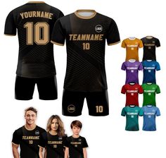 Our Custom soccer jersey are designed to be sleek and dynamic, perfect for showcases your style and energy for the match or casual day. Available in XS-5XL sizes for men, women, youth and toddler in many color options, these Personalized Soccer Jersey offer exceptional durability and resistance to wear and tear, making them an investment that will accompany you through any matches and seasons.  🎨If you have any REQUEST or OTHER DESIGN IDEA to re-custom the pattern or color, simply MESSAGE US an Black Team Logo Jersey Sportswear, Black Sportswear Jersey With Team Logo, Black Sportswear Sublimation Design With Team Logo, Black Sportswear T-shirt For Team Events, Black Crew Neck Jersey Sportswear, Black Sportswear T-shirt With Team Name, Black Short Sleeve Jersey For Team Events, Sportswear Black T-shirt With Team Name, Black Short Sleeve Jersey For Team Spirit