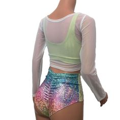 Long sleeve crop top in white stretch mesh. This top is perfect as an overlay to your rave outfit. The mesh is super stretchy and soft. White Mesh Stretch Crop Top, High Stretch Trendy Mesh Top For Party, Trendy High Stretch Mesh Top For Party, Y2k White Crop Top For Night Out, Trendy High-stretch Mesh Top For Party, Y2k Mesh Party Top, Stretch Cropped Mesh Top For Party, Fishnet Mesh Crop Top For Night Out, Rave Festival Stretch Crop Top