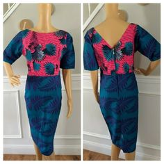 Beautiful Dress With Rich African Design. Blue Tropical Print Dress For Garden Party, Blue Tropical Print Midi Dress, Pink Tropical Print Party Dress, Fitted Tropical Print Short Sleeve Dresses, Blue Tropical Print Party Dress, Africa Dress, African Design, Beautiful Dress, Beautiful Dresses