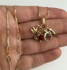 18K Gold Filled Charm Necklace 18 Long for Good Luck/ 18k Gold Filled Cadena De Buena Suerte 18 Largo-gfn4 - Etsy Lucky Jewelry, Horseshoe Necklace, Belly Jewelry, For Good Luck, Jewelry Accessories Ideas, Masks Art, Pompano Beach, Accessories Ideas, Jewelry Lookbook