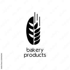 bakery products logo design with wheat and leaves on the top, black and white background