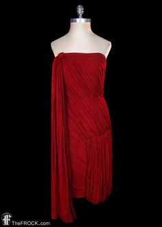 Jean Dessés dress vintage red silk chiffon goddess gown Pre-draped Silk Chiffon Evening Dress For Gala, Elegant Draped Red Carpet Dress, Pleated Pre-draped Evening Dress, Red Pre-draped Evening Dress, Pleated Silk Evening Dress, Pre-draped Red Evening Dress, Red Draped Evening Dress For Formal Occasions, Formal Red Draped Evening Dress, Draped Silk Chiffon Evening Dress For Gala