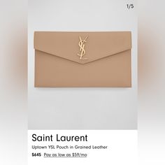 Ysl Uptown Pouch In Grained Leather. New Condition. Designer Shopping Clutch Pouch, Designer Pouch Clutch For Shopping, Designer Clutch Pouch For Shopping, Designer Clutch For Shopping, Luxury Envelope Bag For Shopping, Luxury Envelope Shopping Bag, Designer Leather Envelope Bag, Designer Clutch Pouch With Gold-tone Hardware, Designer Beige Envelope Bag