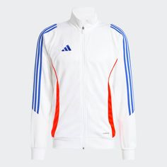 adidas Tiro 24 Training Jacket - White | Men's Soccer | adidas US White Adidas Logo Functional Track Jacket, White Adidas Functional Track Jacket, White Functional Adidas Track Jacket, White Technical Track Jacket With Moisture-wicking, Technical White Moisture-wicking Track Jacket, Adidas Sporty Track Jacket For Training, White Adidas Athleisure Outerwear, Adidas Logo Functional Track Jacket For Training, Adidas Track Jacket For Training