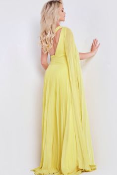 Indulge in the epitome of elegance with Jovani 36462 from the Spring 2024 collection. Embrace sophistication and grace with this exquisite dress. Elevate your style to new heights. Cutout Prom Dress, One Shoulder Cape, Yellow Prom, Junior Formal Dresses, Formal Prom Dresses Long, Emerald Bridesmaid Dresses, Pleated Chiffon Skirt, Shoulder Cape, Gold Bridesmaid Dresses