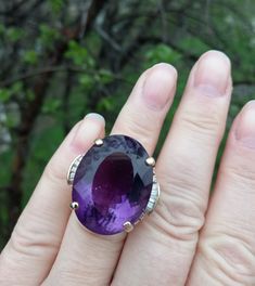 Absolutely Stunning 14k Yellow Gold,  huge,  approximately 40ct Amethyst in dark Deep Purple color , Baguette Diamonds on the side Ring.. Size about 7 Weight over 22 Grams.. Ring is in good Pre Owned Condition  All sales are Final no return.  ALL ITEMS FROM MY SHOP MUST BE PURCHASED STRAIGHT FROM ETSY.COM WEBSITE  Not thru Google and Others Offsite ads... Purple Baguette Cut Rings For Formal Occasions, Oval Amethyst Gemstones For Formal Occasions, Formal Oval Amethyst Gemstones, Wedding Amethyst Gemstones With Diamond Accents, Luxury Purple Oval Gemstones, Luxury Emerald Cut Amethyst Ring For Formal Occasions, Luxury Emerald-cut Amethyst Ring For Formal Events, Luxury Amethyst Gemstones With Prong Setting, Luxury Amethyst Ring Emerald Cut