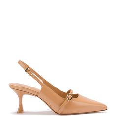 Ines Pump In Tan Leather Comfortable Pumps, Streets Of Paris, Mid Heels Pumps, Jennifer Fisher, Heel Caps, Women Men Shoes, Slingback Pump, Pump Sandals, Rubber Heels