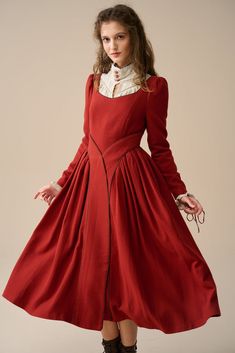 Rosalind 19 | Vintage victorian wool dress Red Victorian Dress, Red Riding Hood Dress, Magical Cottage, Hood Dress, Fairytale Forest, Timeless Dress, Warm Dresses, Victorian Clothing, White Snow