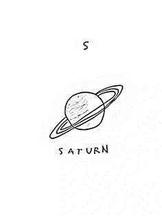 the saturn logo is drawn in black ink on a white paper with an inscription that reads,