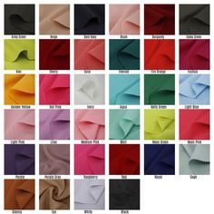 the color chart for different fabrics