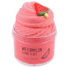 watermelon cloud fluff is in a jar