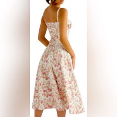 Add A Pop Of Pink To Your Wardrobe With This Beautiful Floral-Patterned Dress From Misintin. The Dress Features A Deep V-Neckline, Strappy Sleeves, And A Long Midi-Maxi Length. Perfect For Any Occasion, From Weddings To Casual Outings, This Dress Is Sure To Make A Statement. The Dress Is Made From Soft Polyester, With Beautiful Rose Accents And A Side Zip Closure For Added Comfort. This Sundress Is A Perfect Fit For Women Who Love Comfort And Style. It Is Available In Size L And Is Suitable For Fitted Rose Print Dress For Daywear, White Floral Rose Print Dress For Spring, Summer White Floral Dress With Rose Print, White Summer Floral Dress With Rose Print, White Floral Dress With Rose Print For Summer, White Floral Dress With Rose Print For Garden Party, White Rose Print Dress For Brunch, Fitted White Midi Dress With Ditsy Floral Print, White Cotton Floral Midi Dress