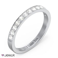 This simple, yet elegant band features 13 channel-set 2mm round gemstones that you can personalize with diamonds, birthstones, or Brilliance cubic zirconia. Finish the design in 10K and 14K white, yellow, or rose gold, or sterling silver. The Classic Half Eternity Ring looks splendid by itself and even more perfect when stacked with our Elegant Duchess Ring with Shoulder Accents and other engagement rings. Diamond Channel Set Promise Ring, Diamond Channel Set Promise Ring Bands, Diamond Channel Set Band For Promise Ring, Half Eternity Moissanite Band For Promise Ring, Diamond Half Eternity Stackable Rings For Anniversary, Half Eternity Diamond Stackable Rings For Anniversary, White Gold Half Eternity Promise Band, Anniversary Stackable Rings With Channel Set, Minimalist Diamond Eternity Band For Anniversary