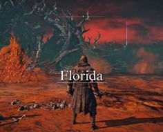 a man standing on top of a dirt field next to a fire hydrant with the words florida in front of it