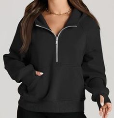 NEW WITH TAGS AUTOMET BLACK FLEECE LINED CROPPED HOODIE - HALF ZIP SIZE SMALL 50% COTTON, 50% POLYESTER, HIGH QUALITY & LIGHTWEIGHT, BREATHABLE, SUPER SOFT FLEECE LINED AHTLETIC WORKOUT HALF ZIP, PULLOVER, DROP SHOULDER COLLAR, LONG SLEEVE WITH THUMB HOLES, HALF ZIP COLLAR, CROPPED LENGTH, RELAXED FIT, CROP TOP MACHINE WASHABLE OR HAND WAS COLD WATER SEE PHOTOS FOR MEASUREMENTS Black Hoodie Women, Zip Collar, Quick Outfits, Cropped Sweatshirt, Black Fleece, Half Zip Pullover, Crop Sweatshirt, Thumb Holes, Cropped Hoodie