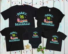 Beach Christmas Tshirt Ideas, Family Matching Holiday Tops With Letter Print, Family Matching Letter Print Holiday Tops, Holiday Crew Neck Tops For Beach Season, Family Matching Cotton Tops For Beach Season, Fun Beach Season Holiday Tops, Fun Holiday Beach Tops, Crew Neck Tops For Beach Season Holiday, Beach Season Holiday Cotton T-shirt