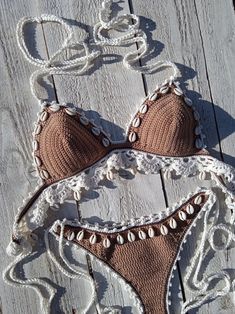 Crochet Bikini Set High Hip in Tan Bronze With Lace Edgings - Etsy Barbados Handmade White Swimwear For Poolside, Handmade White Swimwear For Beach Season, Handmade White Swimwear For Beachwear, Handmade White Triangle Top Swimwear, Handmade White Swimwear For Vacation, Handmade White Summer Swimwear, White Handmade Summer Swimwear, Handmade White Swimwear For Summer, Beachy Crochet Trim Swimwear For Beach Party