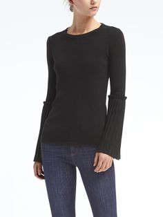 product photo Elegant Long Sleeve Fine Knit Top For Fall, Elegant Fine Knit Long Sleeve Top For Fall, Elegant Long Sleeve Knit Top With Ribbed Cuffs, Elegant Knit Top With Ribbed Cuffs For Fall, Chic Tops With Ribbed Cuffs For Fall, Chic Sweater With Ribbed Cuffs And Stretch, Chic Stretch Sweater With Ribbed Cuffs, Elegant Crew Neck Knit Top With Ribbed Cuffs, Elegant Knit Top With Ribbed Cuffs And Crew Neck