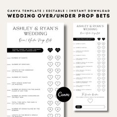 the wedding ceremony program is shown with hearts on it, and an additional printable for each