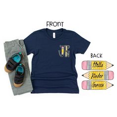 Send your little guy back to school in style! These shirts are personalized with the name of your choice. All designs are printed and pressed to order with our commercial grade equipment. Name, grade and year are optional. Please leave your requests in the personalization section. Shop more Back to School here: https://www.etsy.com/shop/mariecompany/?section_id=26702262 Join our VIP and save 10% here: https://www.facebook.com/groups/668860429981746/ Personalized Tops For Back To School, Personalized Tops With School Spirit For Back To School, Personalized Tops For Back To School With School Spirit, Personalized T-shirt For Back To School, Boy Monogram, First Day Of School Shirt, School Things, Clothing Essentials, School Shirts