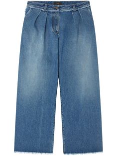 blue cotton fringe detailing classic five pockets belt loops high-waisted straight leg Wedding Guest Looks, Yoko London, City Dress, Summer Beach Wear, Wide Leg Denim, Ballet Flat Shoes, Ski Wear, Lady Dior, Wide Leg Jeans