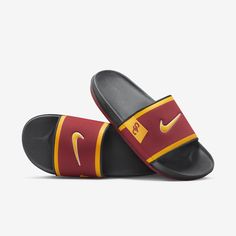 Rep the Trojans all the way down to your feet in these USC slides. A cushioned synthetic leather strap features your school’s logo, while an innovative foam midsole makes this slide so comfy, you’ll never want to take it off. Nike Non-slip Slides, Nike Slide Flip Flops With Cushioned Footbed, Slip-resistant Synthetic Slides, Nike Non-slip Slip-on Slides, Nike Slides Comfortable Non-slip, Nike Casual Slides, Nike Sporty Slip-resistant Slides, Foam Slides With Removable Insole, Nike Sports Slide Flip Flops