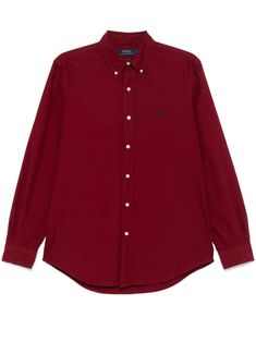 blood red cotton canvas front button fastening button-down collar signature Polo Pony motif long sleeves buttoned cuffs curved hem Burgundy Long Sleeve Top With Buttons, Red Long Sleeve Shirt For Fall, Burgundy Long Sleeve Shirt For Work, Red Long Sleeve Shirt With Button Closure, Red Cotton Shirt For Fall, Burgundy Long Sleeve Shirt For Fall, Red Cotton Shirt With Button Closure, Burgundy Button-up Shirt With Button Closure, Classic Long Sleeve Tops In Burgundy