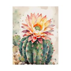 a painting of a cactus with watercolors on it