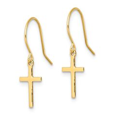 14k yellow gold cross dangle earrings. Measure approximately 7/8"L x 1/4"W and have french wire closure. Cross Christian, Beautiful Symbols, Shepherds Hook, Bracelets Gold Diamond, Holy Cross, Yellow Earrings, Gold Diamond Earrings, Tourmaline Stone, Ruby Jewelry