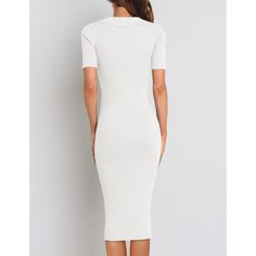 White Rib Button Lapel Collar Bodycon Dress Chic Fitted Longline Bodycon Dress, Spring Longline Fitted Bodycon Dress, Chic Longline Bodycon Spring Dress, Chic Spring Longline Bodycon Dress, Chic Longline Bodycon Dress For Spring, Fitted Midi Bodycon Dress With Buttons, Elegant Longline Bodycon Dress For Spring, Elegant Spring Longline Bodycon Dress, Knee-length Bodycon Dress With Button Closure