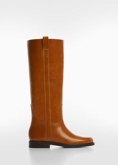 Leather high-leg boots - Woman | MANGO USA Spanish Boots Women, Mango Boots, Boots Woman, High Leather Boots, High Leg Boots, Casual Work Outfits, Brown Leather Boots, Casual Work, Boots Women