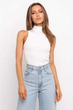 Runie Top - White - Petal & Pup USA Petal And Pup, Night Tops, Rib Top, Bodysuit Fashion, Knit Bodysuit, Mock Neck Top, Dresses By Length, Ribbed Neckline, Casual Party