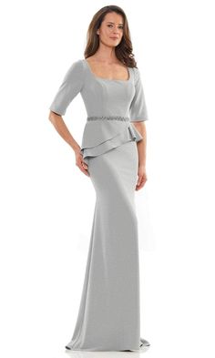 Show off your classy style when you wear this Rina Di Montella RD2761. A beautiful and sophisticated crepe full-length formal dress crafted with clean seams and features 3/4 sleeves and a square neckline. This magnificent creation has a unique beaded belt beautified with draping details that adds to the figure-flattering effect and a back zipper closure. The skirt parades in a column silhouette. This Rina Di Montella is sure to make a daring statement in that special affair! Models are wearing N Evening Dress With Half Sleeves, Solid Color Half Sleeve Evening Dress, Formal Evening Dress With 3/4 Sleeve, Formal Evening Dress With Fitted Bodice And 3/4 Sleeve, Fitted Evening Maxi Dress With 3/4 Sleeves, Fitted 3/4 Sleeve Dresses For Gala, Fitted Maxi Dress With 3/4 Sleeve For Evening, Elegant 3/4 Sleeve Gala Dress, Fitted Evening Dress With 3/4 Sleeves