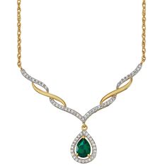 "Find your perfect style with this beautiful necklace. Find your perfect style with this beautiful necklace. Chain type: rope Packaging: boxed Metal: sterling silver Length: 18"" Drop length: 1 1/4 in Plating: 18k gold, rhodium Finish: polished Additional details: nickel free STONE DETAILS Stone type: lab-created emerald, lab-created white sapphire Total weight: 1 ct. Center stone weight: 5/8 ct. Center stone size: 7 mm x 5 mm Setting: pave, prong Shape: pear, round Color: Green. Gender: female. White Sapphire Necklace, Lab Created Emerald, Casual Heels, Sapphire Necklace, Perfect Style, Beautiful Necklace, White Sapphire, Necklace Chain, Beautiful Necklaces