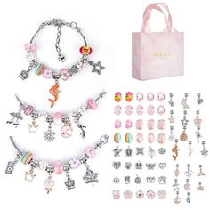 This DIY craft set is made of high quality alloys and colored crystals, which are not easy to fade and durable. This set contains many different kinds and colors of beads, pendants and three adjustable chains, which can meet your different needs, not only suitable for experienced people, but also very simple for beginners. Exquisite gift box packaging is the perfect gift for children and friends, you can match different bracelets every day according to your favorite and clothes. Size: one size. Charm Bracelet Making, Bracelet Making Kit, Bracelet Gift Box, Mermaid Crafts, Handmade Crystal Jewelry, Jewelry Making Kit, Bracelet Kits, Unicorn Gifts, Crystal Beads Bracelet