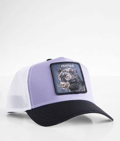 Goorin Bros. Panther Trucker Hat - White/Purple/Black , Men's Lilac Embroidered patch snapback hat Terry cloth interior band One size fits most. 57% Polyester 43% Cotton. Apparel & Accessories > Clothing Accessories > Hats Trucker Hat Men, Swag Hats, Mens Trucker Hat, Goorin Bros, Hat For Men, Men's Hats, Accessories Clothing, Embroidered Patch, Clothing Ideas