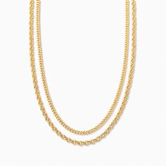 Double Strand Cable Chain Necklace For Layering, Minimalist Chunky Chain Necklace For Layering, Double Chain Link Necklace For Layering, Layering Cable Chain Necklace, Multi-strand Chunky Chain Necklace For Layering, Chunky Chain Multi-strand Necklaces For Layering, Everyday Multi-strand Yellow Gold Chain Necklace, Multi-strand Gold Cable Chain Jewelry, Layering Charm Necklaces With Delicate Link Chain