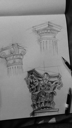 a pencil drawing of some architectural details