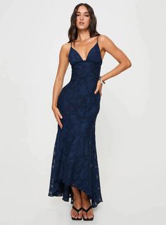 Cyrene Maxi Dress Navy Oh Polly Maxi Dress, Princess Polly Prom Dress, Dark Blue Flowy Dress, Navy Blue Prom Dresses Long, Prom Dresses Navy Blue, Maxi Prom Dresses, Prom Dresses Navy, Navy Evening Dress, Navy Prom Dress