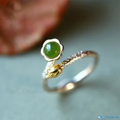 OrcaJump - Hetian Jade Ring crafted with 925 Sterling Silver Silver Jade Rings For Promise, Silver Jade Promise Ring, Green Sterling Silver Flower Ring, Silver Jade Ring Fine Jewelry, Silver Jade Rings For Anniversary, Hetian Jade, Jade Ring, Ring Crafts, Jade