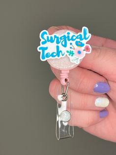 This badge reel has a pink and white background with the cute surgical tech writing on the top! Perfect for those who work in surgeries! please note all products are handmade Surgical Tech Aesthetic, Sterile Processing Tech, Surg Tech, Sterile Processing, Pink And White Background, Surgical Technologist, Nurse Inspiration, Tech Aesthetic, Surgical Tech