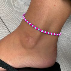 🌸 hot pink and sky blue miracle bead anklet 🌸  ♥️Catches the light to give off a glow!  ♥️Perfect for nights out or even holidays!  ♥️Please message me if you have any questions each  ♥️ Made on rope so they are self tie at each end making it adjustable to you own size White beads may appear grey/silver when opened in a dark room. The full effect of the beads will shine through in different lights. Please note: Buyer pays for any return postage/ exchange postage x Pink Tiny Beads Anklets For Summer, Pink Anklets With Tiny Beads For Summer, Pink Beaded Anklets For Summer, Pink Beaded Summer Anklets, Summer Pink Anklet With Colorful Beads, Pink Summer Festival Anklets, Adjustable Pink Anklet With Colorful Beads, Adjustable Pink Anklets For Festivals, Pink Round Beads Anklets For Festival